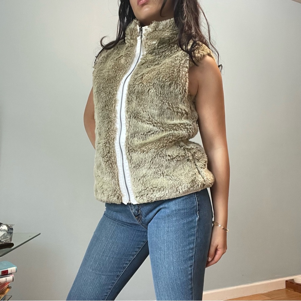 GAP Olive and White Faux Fur Jacket